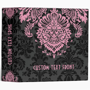 Classeur Noir et rose Elegant Vintage Floral Damask