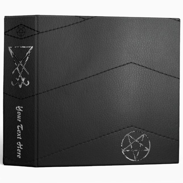 Classeur Noir Faux Cuir Serpent Peau Sigile de Lucifer (Devant/Côté)