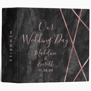 Classeur Noir Marbre Rose Gold Lines Mariage Album photo