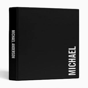 Classeur Noir moderne minimaliste Nom personnalisé