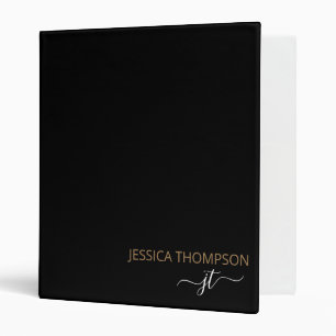 Classeur Noir moderne Simple Script Monogramme Nom
