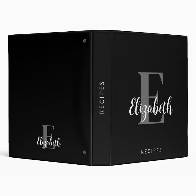 Classeur Noir Monogramme Nom Écriture Recette 3 Anneaux (Arrière-plan)