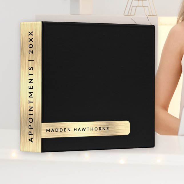 Classeur Noir Or Moderne Élégant Simple Brossé Métal (Créateur téléchargé)