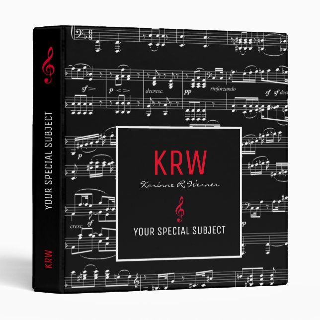 Classeur noir pour les sujets musicaux (Devant/Côté)