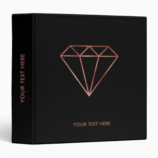 Classeur noir rose de diamant d'or de faux clair moderne (Devant/Côté)