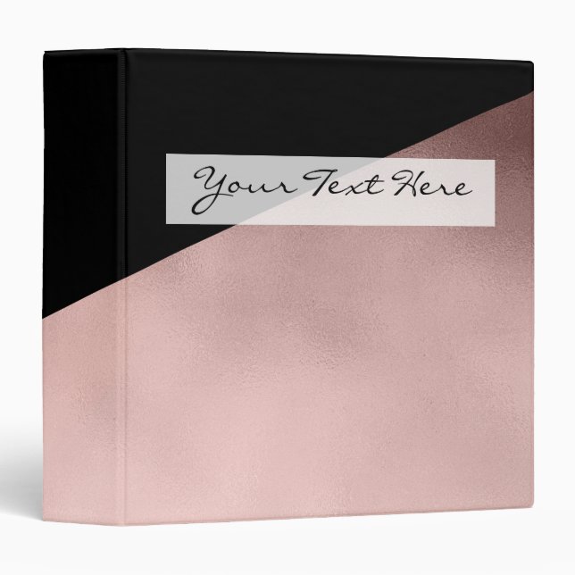 Classeur noir rose d'or de faux moderne élégant géométrique (Devant/Côté)