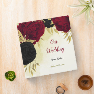 Classeur noir rouge fleurs or feuille album photo
