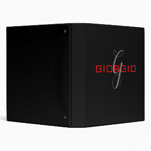 Classeur Noir Rouge Votre Nom Monogramme Moderne