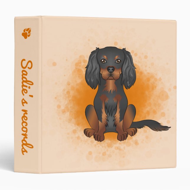 Classeur Noir & Tan Cavalier King Charles Chien sur Orange (Devant/Côté)