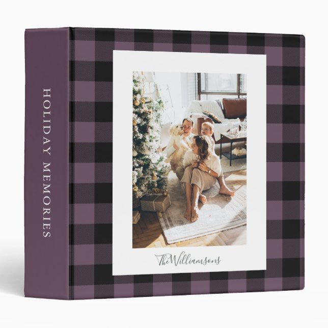 Classeur Noir violet moderne Plaid Rustique Photo Noël (Devant/Côté)