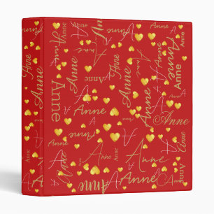 Classeur Nom avec Coeurs d'or partout sur le Rouge Fiery