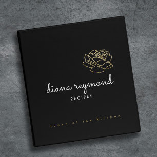 Classeur Nom avec une fleur de rose, élégant noir