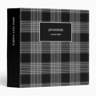 Classeur Nom checkered de monogramme de plaid blanc noir