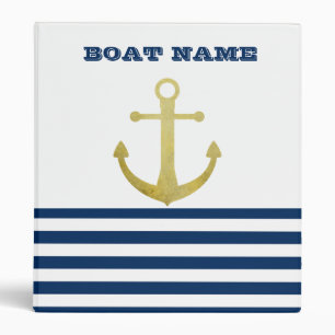 Classeur Nom de bateau nautique, Bandes bleu marine d'ancre