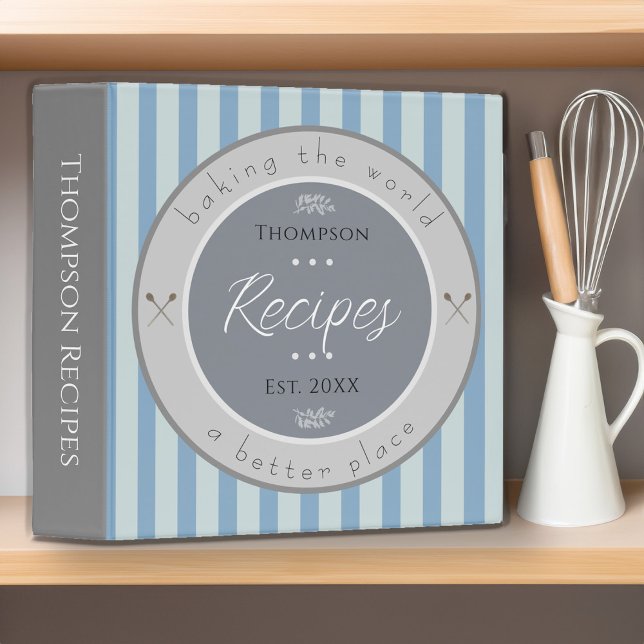 Classeur Nom de famille mignonne Année Est Striped Recette  (Cute Family Name Year Est Striped Recipe Binder)