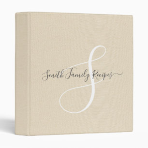 Classeur Nom de famille Monogram White Script Cream Faux Li
