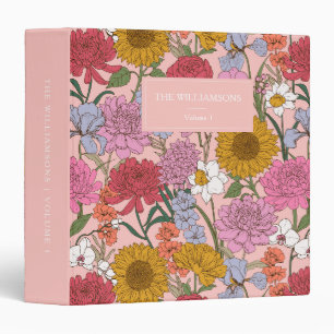 Classeur Nom de famille personnalisé floral rose personnali