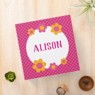 Classeur Nom de fille à carreaux fuchsia floral
