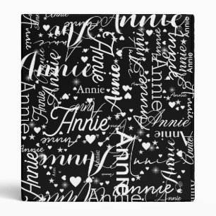 Classeur Nom de fille Coeurs et étoiles noir et blanc