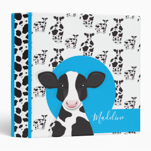 Classeur Nom de la vache Motif animal bleu blanc