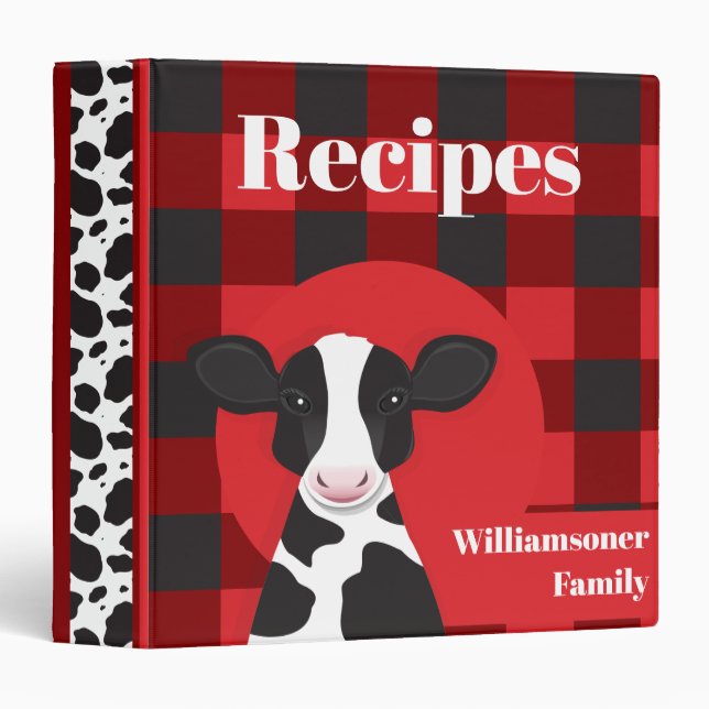Classeur Nom de la vache Plaid Famille Cookbook Recette (Devant/Côté)