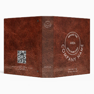 Classeur Nom de l'entreprise Logo Code QR Cuir Brun Faux
