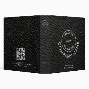 Classeur Nom de l'entreprise Logo Code QR Faux cuir noir