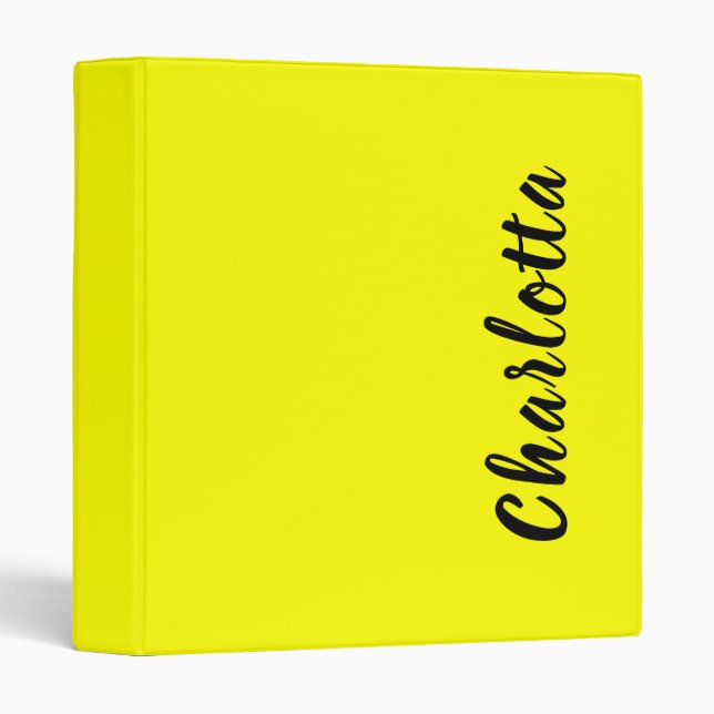 Classeur Nom de personnalisation noir | Couleur jaune néon (Devant/Côté)