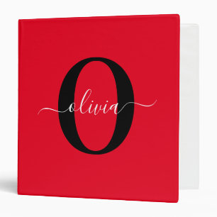 Classeur Nom de script de monogramme personnalisé rouge noi