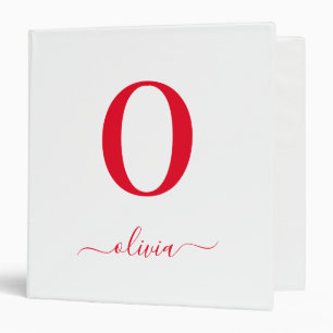 Classeur Nom De Script Monogramme Personnalisé Blanc Et Rou