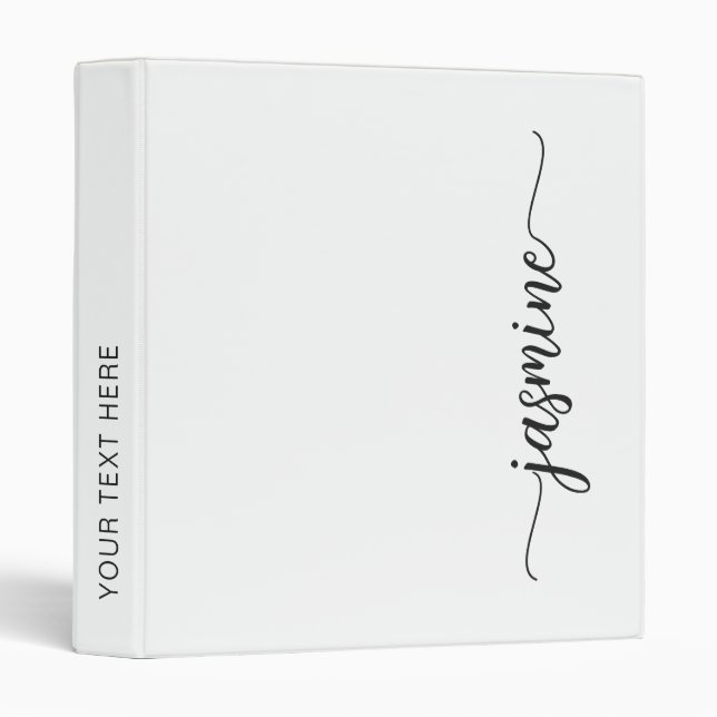 Classeur Nom de signature de monogramme simple blanc fémini (Devant/Côté)