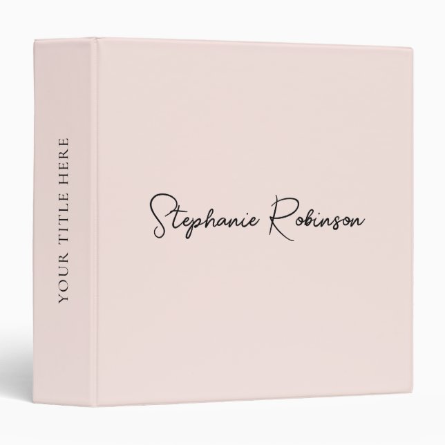 Classeur Nom de signature élégant monogramme rose girly en  (Devant/Côté)