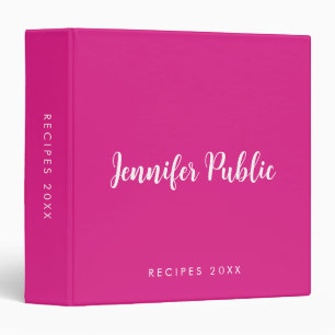 Classeur Nom de texte personnalisé Monogramme Recettes Rose