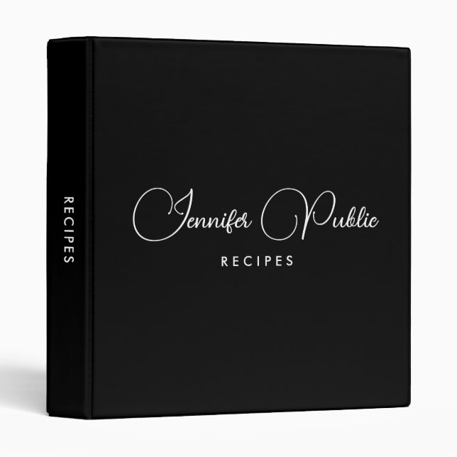 Classeur Nom de typographie Recettes en noir et blanc (Devant/Côté)