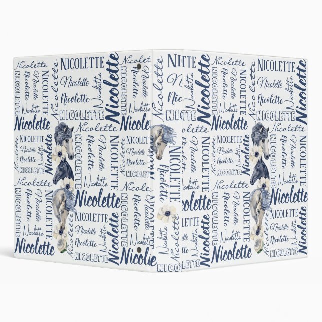 Classeur Nom des filles personnalisées avec des chevaux (Arrière-plan)