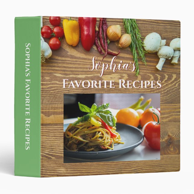 Classeur Nom DIY, 3 Photos, Recettes favorites, Vert (Devant/Côté)