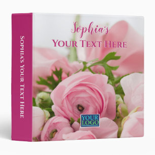 Classeur Nom DIY, Votre Texte, Votre Logo Ici, Fleurs Roses