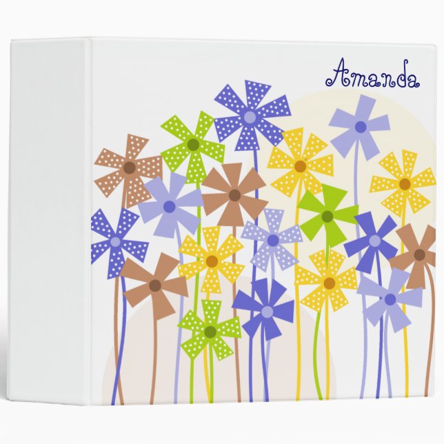 Classeur Nom du dessin de fleur simple bleu jaune brun (Devant/Côté)