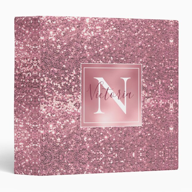 Classeur Nom du monogramme de Parties scintillant rose (Devant/Côté)