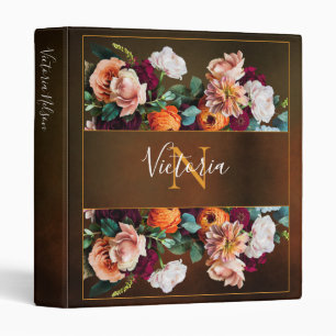 Classeur Nom du monogramme Élégant Floral Botanical Rustic