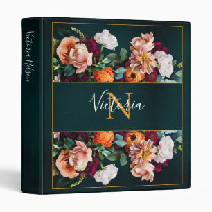 Classeur Nom du monogramme Élégant Floral Botanical Rustic