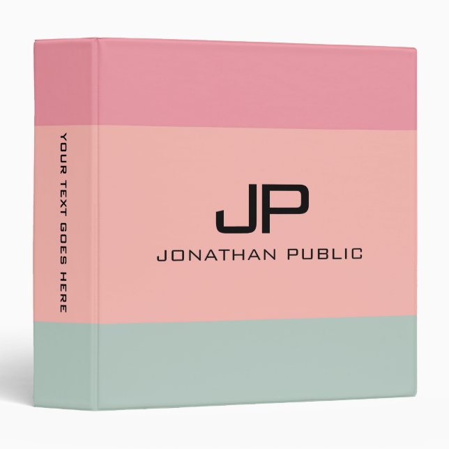 Classeur Nom du monogramme Modèle rose Pêche bandes Turquoi (Devant/Côté)