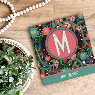 Classeur Nom du monogramme personnalisé Professeur floral