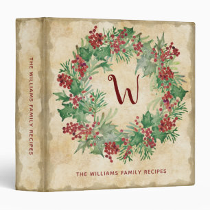 Classeur Nom du monogramme vintage Holly Berry Wreath