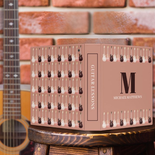 Classeur Nom du Motif de guitare électrique (Rustic guitar pattern personalized monogram guitar music lesson folder)