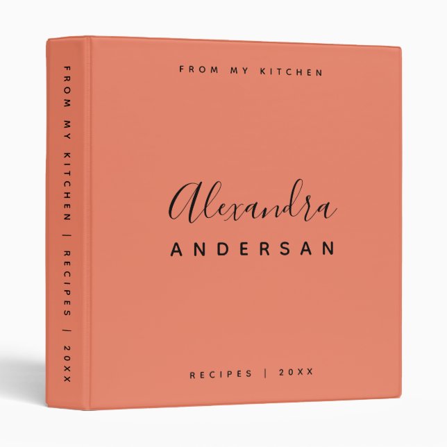 Classeur Nom du script Monogramme Coral Noir Moderne Minima (Devant/Côté)