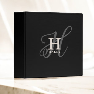Classeur Nom élégant avec Calligraphie Monogramme Noir