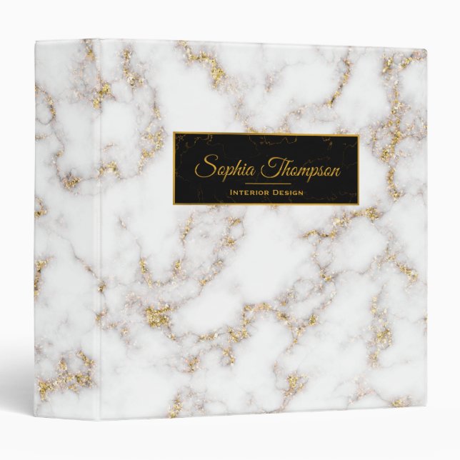Classeur Nom élégant moderne de marbre d'or blanc - (Devant/Côté)