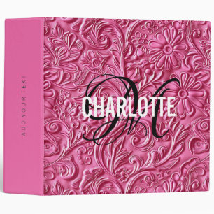 Classeur Nom en monogramme en cuir rose vintage