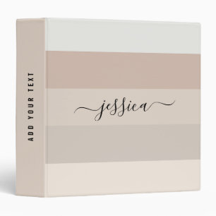 Classeur Nom en script avec rayures beige neutre 